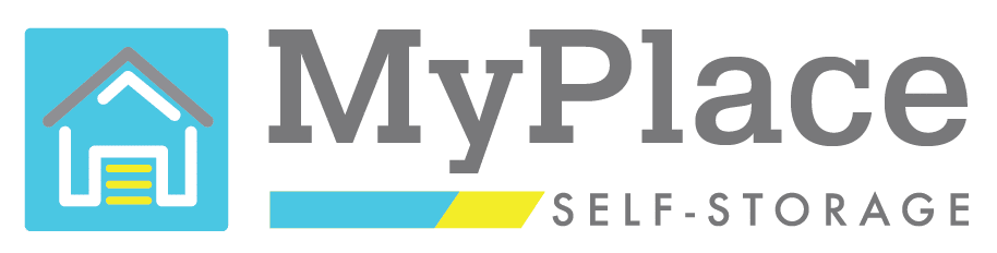 MyPlace Self-Storage logo: blue square with white house outline and yellow accent, plus 'MyPlace Self-Storage' text.